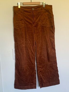 PAIGE Annesa High-Rise Wide Leg Corduroy Ankle Pant Stretch Brown Pocket Size 32